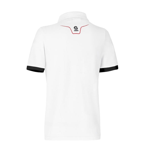 Back view of Sparco Martini Lady Polo in white with red neckline stitching and black sleeve trim -image

