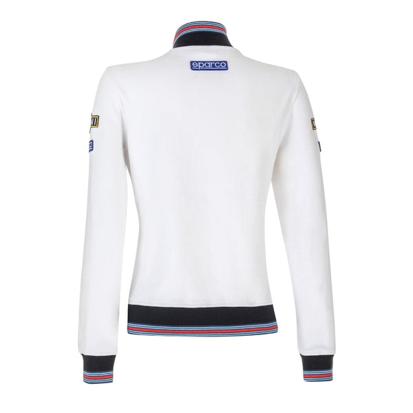 Sparco Martini Racing Lady Zip Sweatshirt white back view, white background