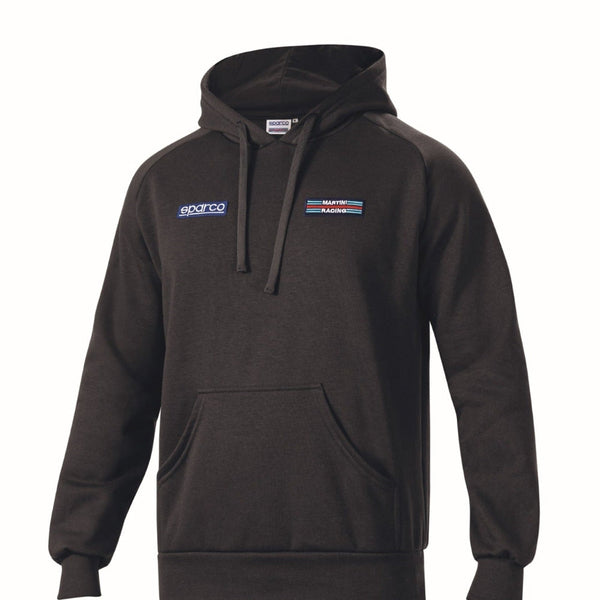 Sparco Martini Racing Stripes Hoodie black back view with full vertical Martini embroidery - image

