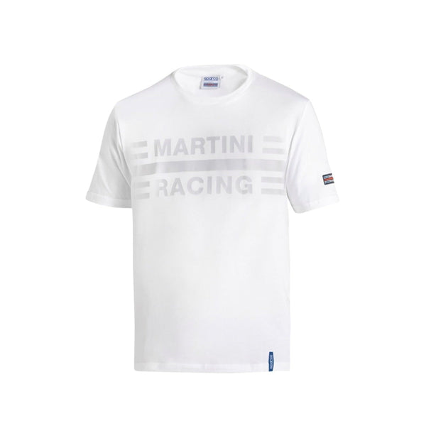 Front view of Sparco Martini T-Shirt Big Logo in white with subtle tone-on-tone logo -Image