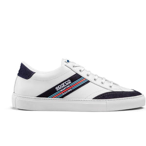 Side view of Sparco S-Time Martini Racing shoe showing logo and stripe detail

