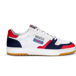 Side view of Sparco S-Urban Martini Racing shoe showing Martini stripes and gum sole

